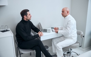 Pacjent rozmawia z lekarzem w gabinecie urologicznym.